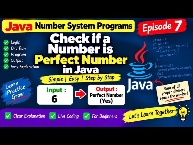 Perfect Number in Java | Episode 7 | Java Number System Programs | Step by Step