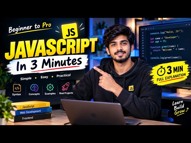 🚀 JavaScript Explained in 3 Minutes 🔥 | Complete Beginner Guide | Learn JS Fast!