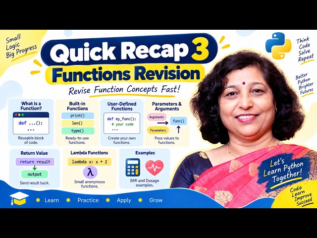 12.8 Quick Recap 3: Functions in Python | Types, Arguments, Return Values & Practical Examples