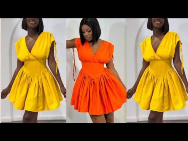 How to a dress with shoulder drawstring and basque waistline cutting and sewing tutorial 