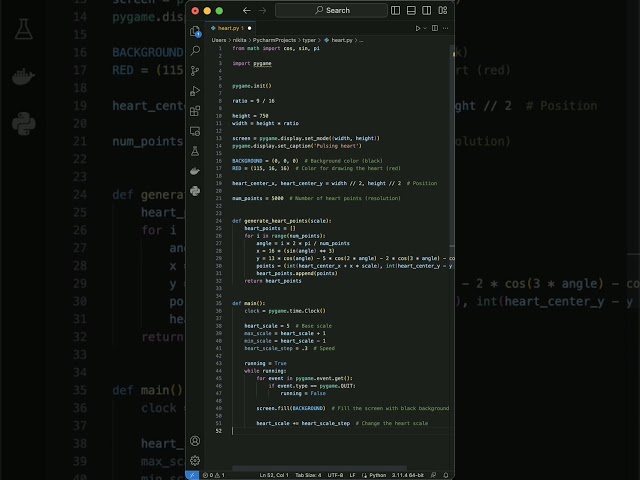 Beautiful Heart ❤️ using python #shorts #coding #python #pythonturtle