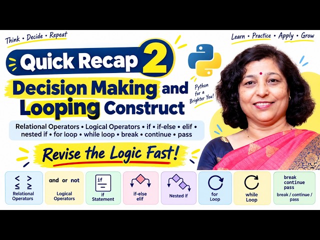 12.7 Quick Recap 2: Python Decision Making Loops | If Else, Nested If, For While Loop  Python Basics