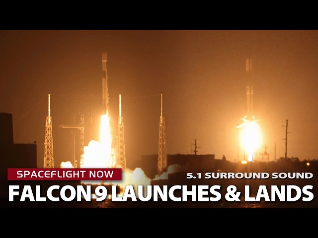 Falcon 9 liftoff, landing, and boostback burn 'nebula' light up Florida night sky (4K Replay)
