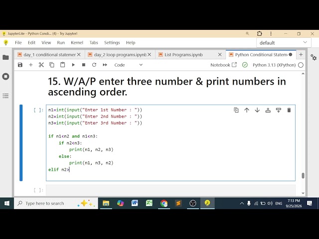 16. Enter 3 Number & Print in Ascending Order || Python Conditional Statement Program #nitinsir #sdi