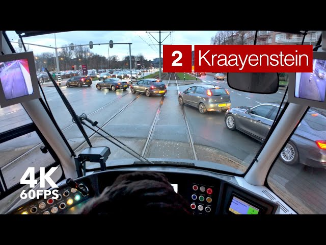 Blocked by traffic | 🚊 HTM Line 2 | 4K Tram Cabview | 🇳🇱 The Hague | Siemens Avenio