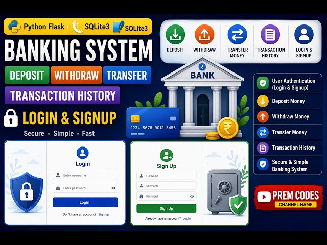 Python Banking Management System | Flask + SQLite3 + HTML CSS JavaScript | Login, Signup & Dashboard