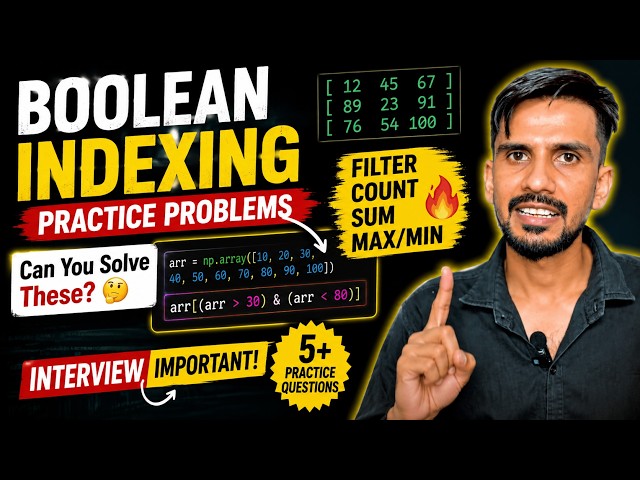NumPy Boolean Indexing Practice Questions | Python Interview Preparation | NumPy Tutorial