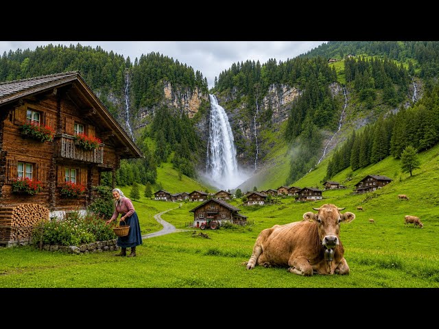 Rainy Walk in Switzerland Most Beautiful Village - heaven on Earth | Relaxing Rain Ambience