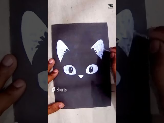 How to draw a Cat face on black paper #shorts