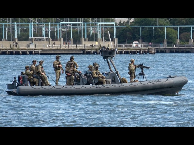 Heavy Security in NYC for President Trump’s Arrival | Marine One, Ospreys & Armed Boats