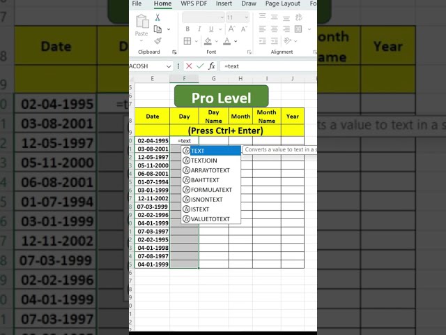 Extract Day, Month & Year from Date Using TEXT Function in Excel 🚀 #shorts