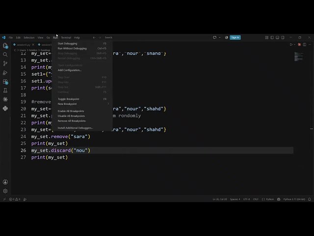Remove Items from Sets Using Pop & Discard & Remove Methods