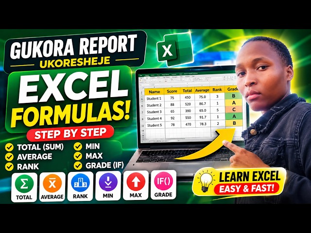 How to create reports Using Basic Excel Formulas (TOTAL, AVERAGE, RANK, MIN, MAX & GRADE)