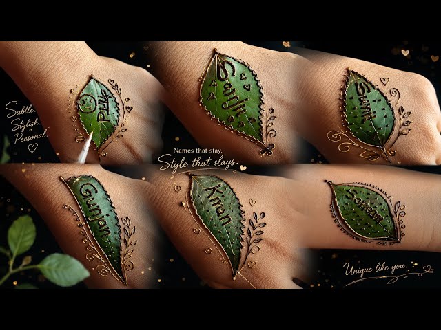Stylish leaf k sath stylish name ❣️ green leaf tattoo design//मोस्ट वायरल ट्रैडिंग वीडियो//leaf 🍀 🍀