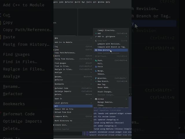 Git in Android Studio - folder and file history