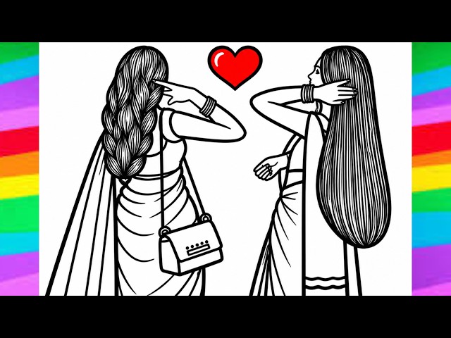 Beautiful Girl Drawing with Coloring | Long Hair Girl Drawing Step by Step
