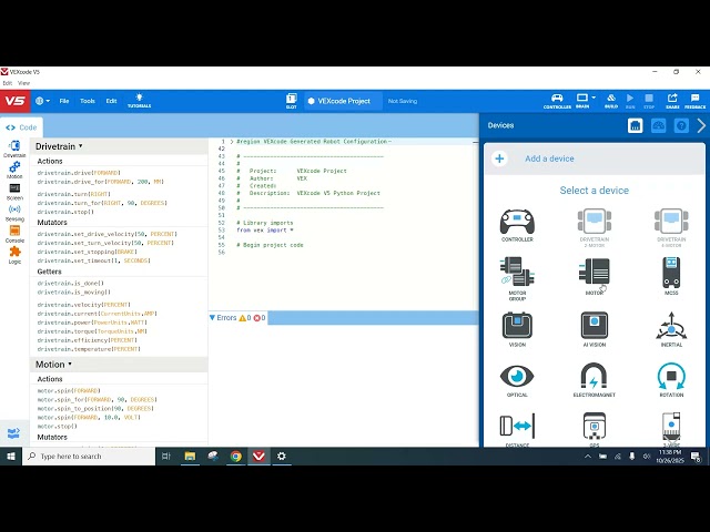 New Vexcode V5 in Python and a robot profile