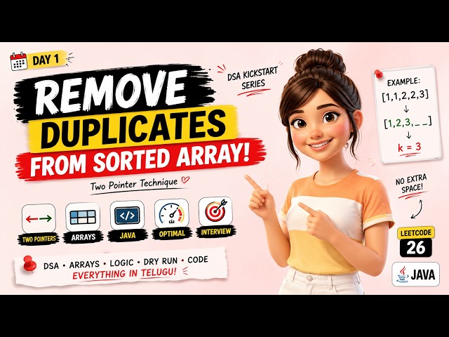 Remove Duplicates from Sorted Array | LeetCode 26 | Java | Telugu | DSA Kickstart Day 1🚀#dsa#telugu