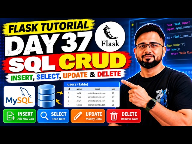 Flask Tutorial #37 - SQL CRUD | CREATE, READ, UPDATE & DELETE
