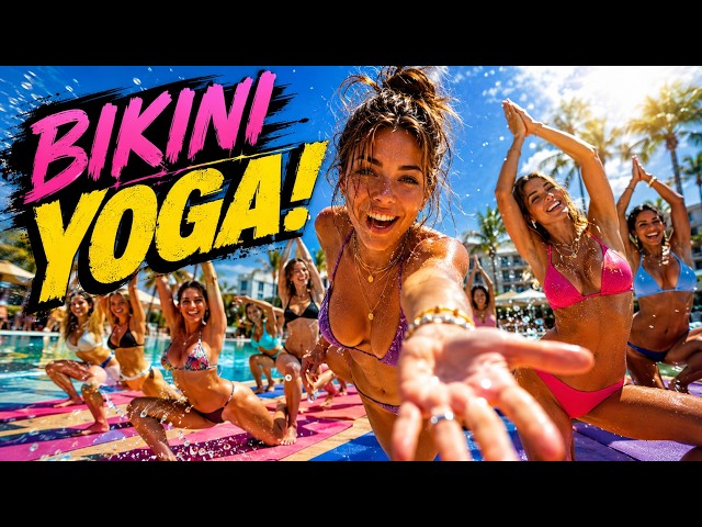 Global Beauties in Bikini! Epic Poolside Yoga Party [8K VR180]