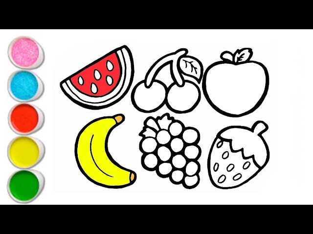 How to Draw Cute Fruits 🍎🍌🍇 | Easy Fruit Drawing for Kids | Step-by-Step Drawing Tutorial