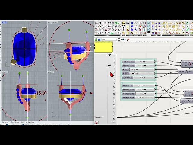 Diamonds in claws - Using AlgoJewels we show how to add diamonds to claws parametricly.