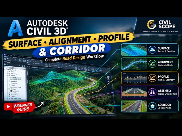 Autodesk Civil 3D Explained: Surface, Alignment, Profile & Corridor | Beginner Guide.
