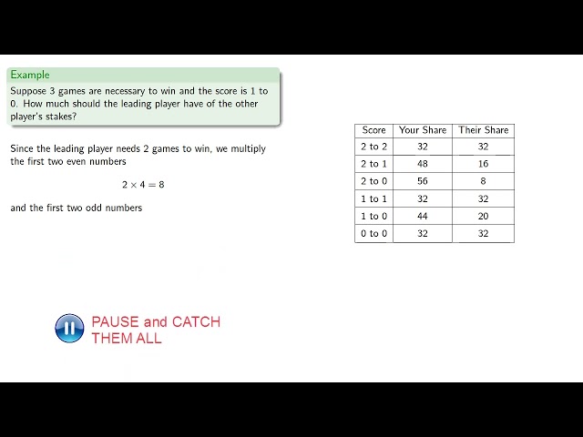 The Problem of Points:  Pascal's Formula