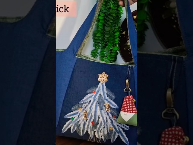 Diy Christmas denim bag:Easy way to sewing Christmas handbag (Sewing idea)#shorts #Christmas bag