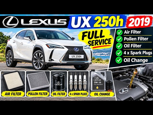 Lexus UX 250h full service includes air filter, pollen filter, oil filter, spark plugs & oil change.