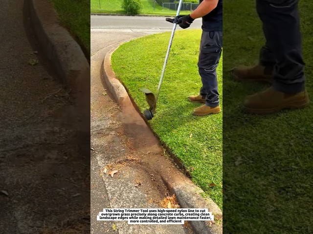 Curb Edge String Trimmer Tool Cuts Grass Cleanly Along Concrete Borders With Precision Line Control