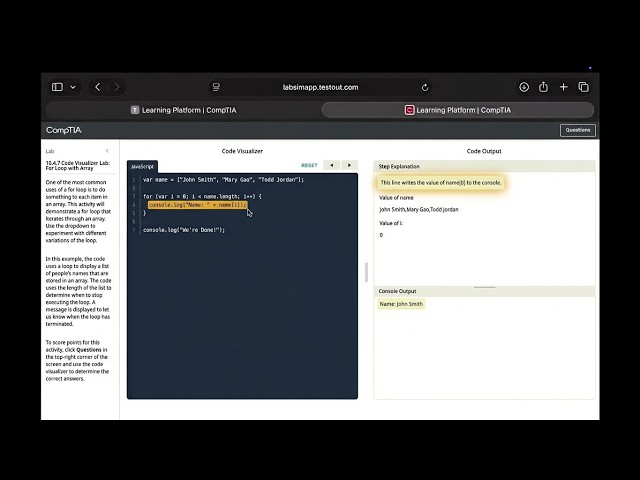 CompTIA | LAB 10.4.7 Code Visualizer: For Loop with Array|IT Fundamentals