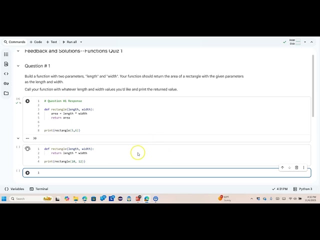 Functions Quiz #1   Python I Fall 2025