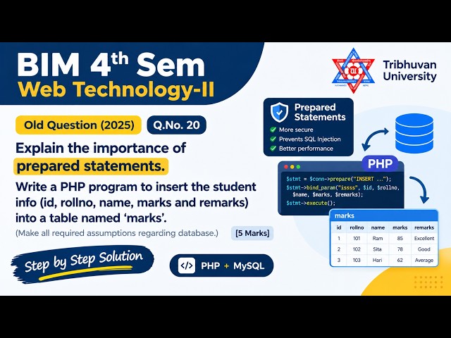 Prepared Statements in PHP | PHP MySQL Insert Program | BIM 4th Sem TU Old Question 2025 | 5 Marks