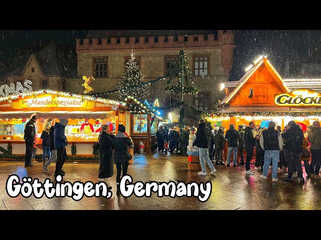 Göttingen, Germany 4K - Christmas market walking tour in snowy evening
