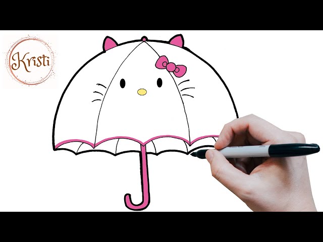 How to draw a Cute Hello Kitty Umbrella - Easy Drawing Tutorials