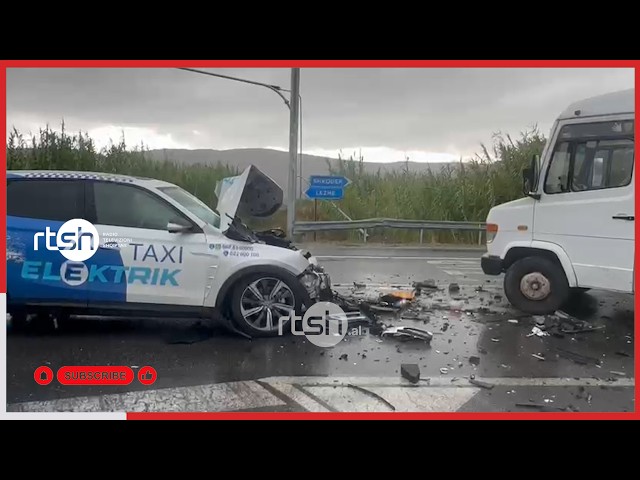 Aksident në aksin Lezhë-Shkodër, taksia përplaset me autobusin e mësuesve, tre të plagosur