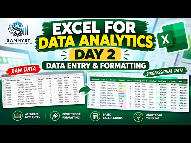 Excel for Data Analytics Day 2 | Data Entry, Formatting & Basic Calculations