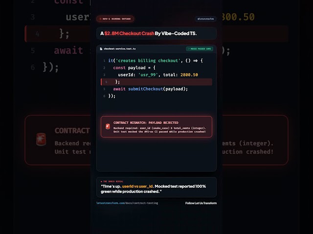 The Vibe Coding Trap: $2.8M Checkout Crash 🚨 #reelShorts #QualityEngineering vibe contract crash