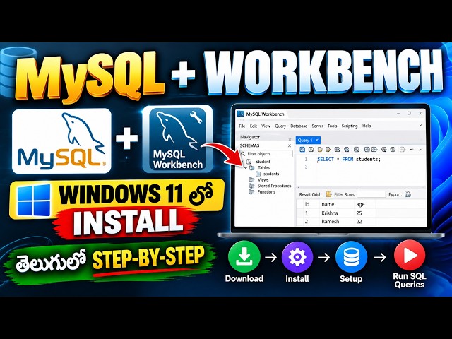 MySQL & MySQL Workbench Installation in Windows 11 | Step-by-Step Telugu Tutorial