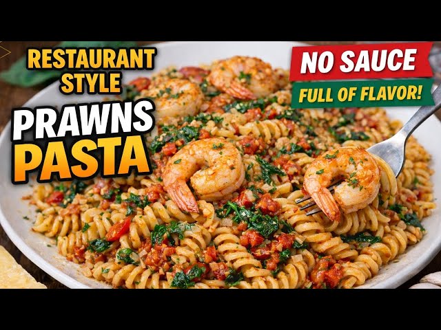 Restaurant Style Prawns Pasta WITHOUT Any Sauce! So Simple, So Tasty!