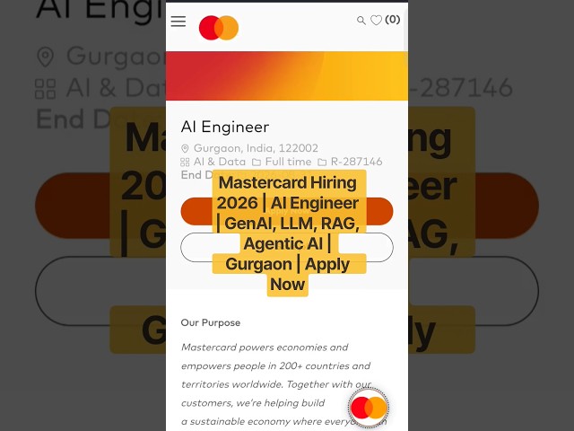 Mastercard Hiring 2026 | AI Engineer | GenAI, LLM, RAG, Agentic AI | Gurgaon | Apply Now
