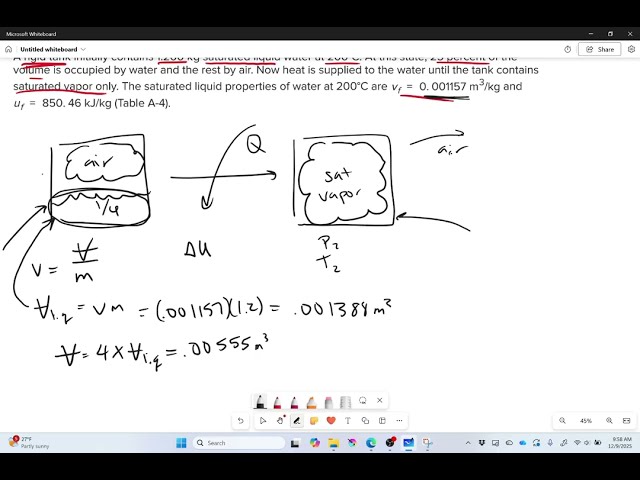 Example: Heating a Saturated Liquid to a Saturated Vapor in a Rigid Container
