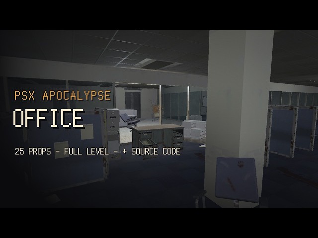 PSX Apocalypse Office | 3D asset pack: 25 ruined 90s props, full level + source code