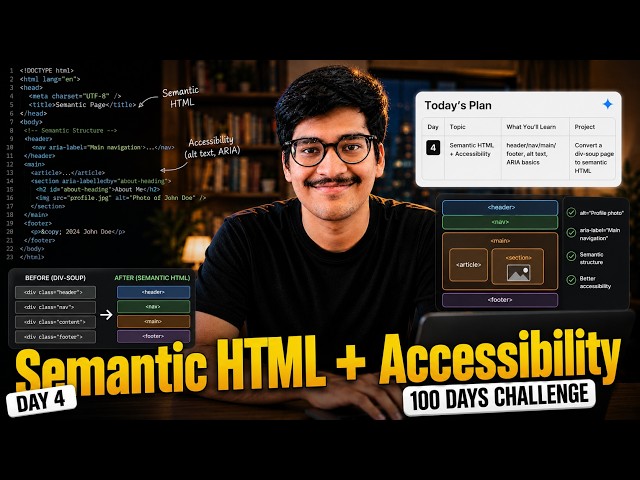 Day 4: Learn Semantic HTML & Accessibility | HTML5 Tutorial | 100-Day Full Stack Course