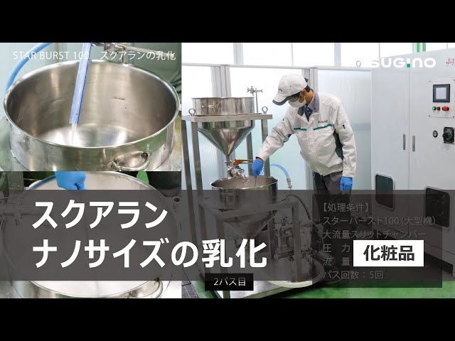 スクアランの乳化（大量処理）／湿式微粒化装置スターバースト「STAR BURST 100」（大型機）