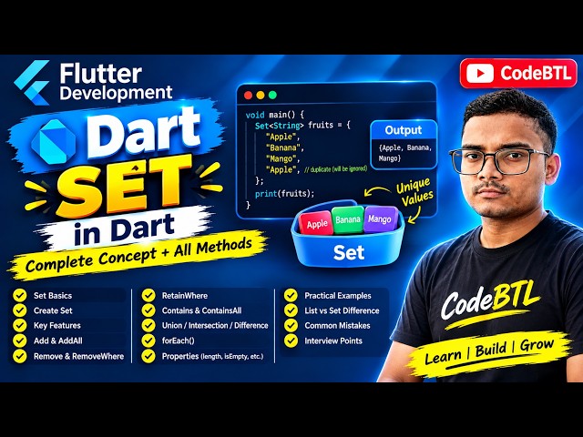🚀 Set in Dart | Set Collection & Important Methods | Complete Tutorial in Hindi | CodeBTL