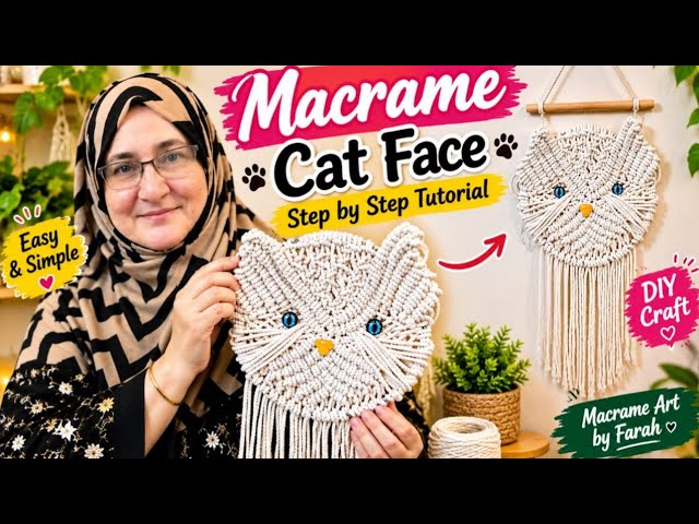 How to Make a Macrame Cat Face 🐱 | Easy DIY Macrame Wall Hanging | Step by Step Tutorial