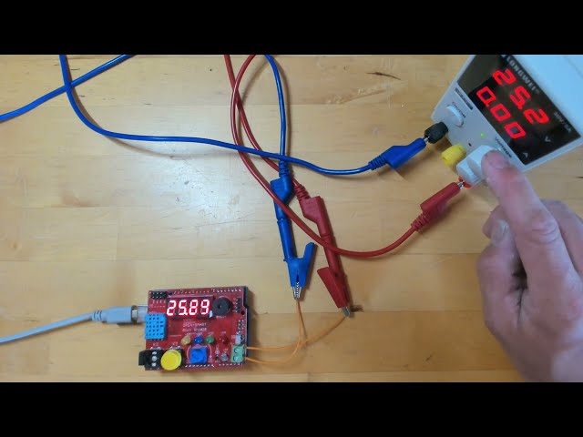 Arduino, open smart rich shield, display 0-28 volts on LCD display via A3 voltage divider.
