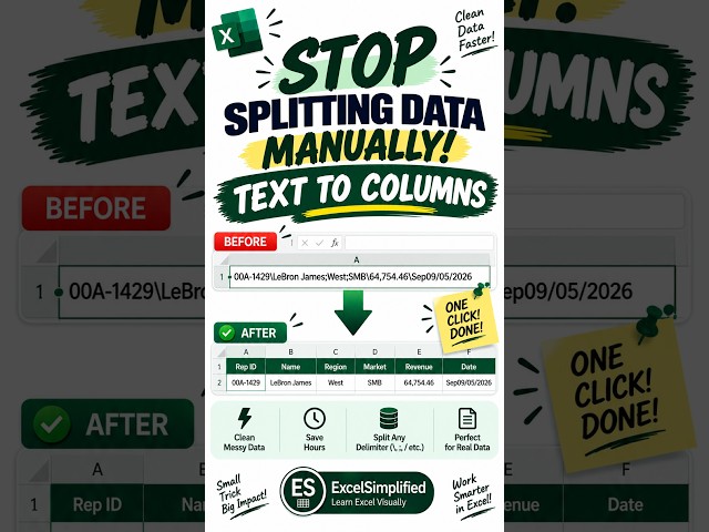 Stop Splitting Data Manually in Excel – Text to Columns Trick #excel